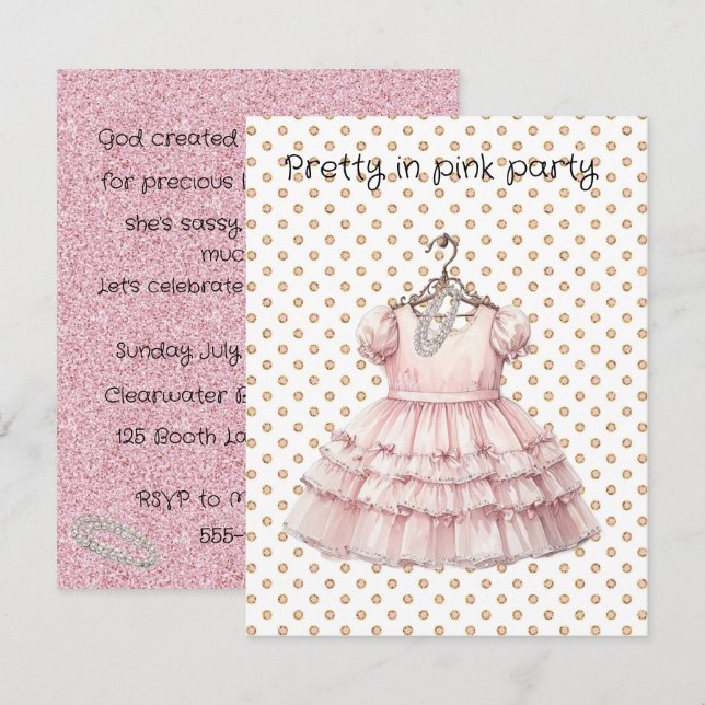 Invitación Fiesta de cumpleaños rosa precioso (Anverso / Reverso)