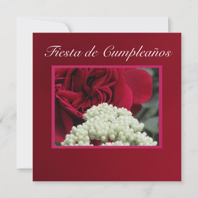 Invitación - Fiesta de cumpleaños - Rosa roja (Anverso)