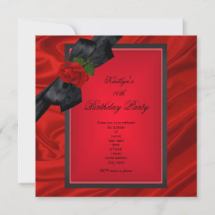 Invitación Fiesta de Cumpleaños Rosa Roja Lazo Negro