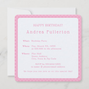 Invitación Fiesta de cumpleaños rosa simple y elegante person