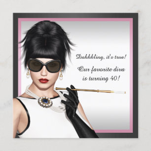 Invitación Fiesta de Cumpleaños Rosa y Negro de Diva Elegante