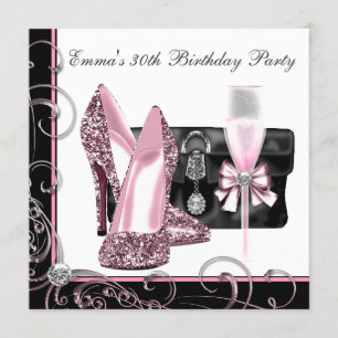 Invitación Fiesta de cumpleaños rosa y negro de mujer
