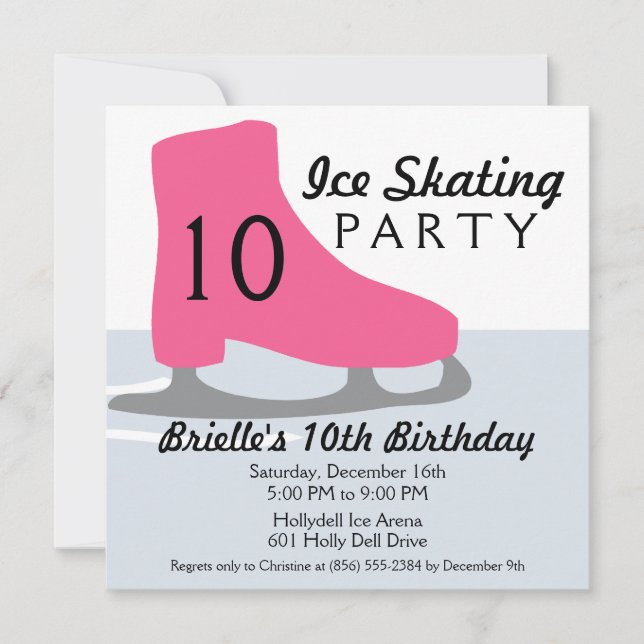 Invitación Fiesta de cumpleaños rosada del patinaje de hielo (Anverso)