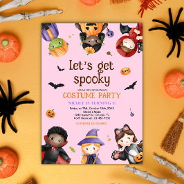 Invitación Fiesta de cumpleaños Rosada Halloween Ropa a los n