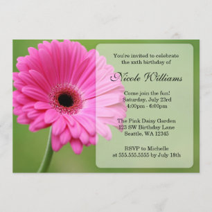 Invitación Fiesta de cumpleaños rosada y verde de la