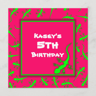 Invitación Fiesta de cumpleaños rosada y verde del tema de