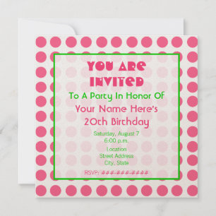 Invitación Fiesta de cumpleaños rosada y verde metálica