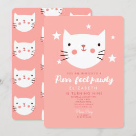 Invitación Fiesta de cumpleaños rosado de gato lindo