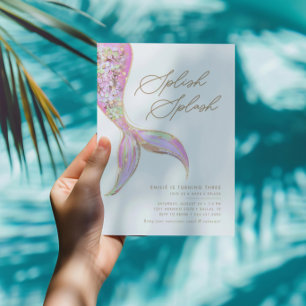 Invitación Fiesta de cumpleaños rosado de la sirena bajo el m