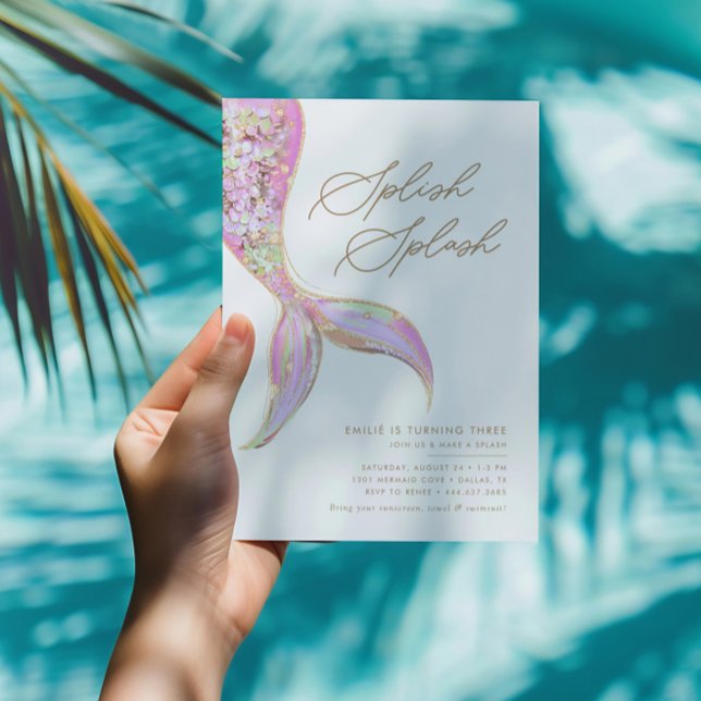 Invitación Fiesta de cumpleaños rosado de la sirena bajo el m (Subido por el creador)