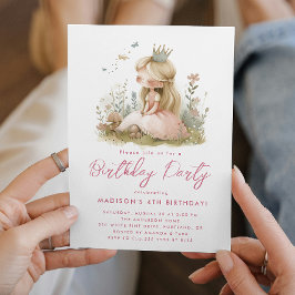 Invitación Fiesta de cumpleaños rosado de las princesas de cu