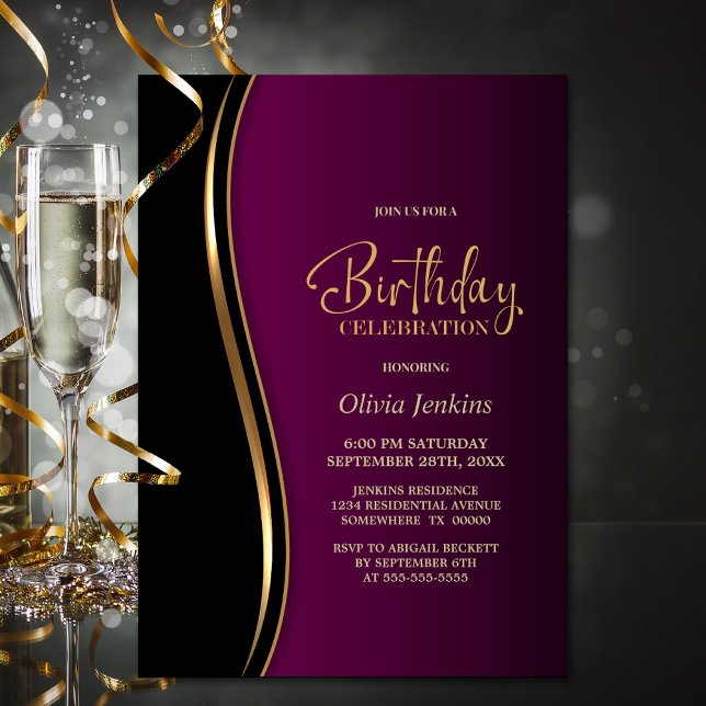 Invitación Fiesta de cumpleaños rosado de oro negro (Subido por el creador)