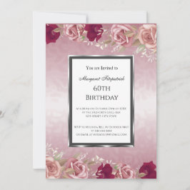 Invitación Fiesta de cumpleaños rosado de rosas rojas