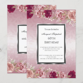Invitación Fiesta de cumpleaños rosado de rosas rojas