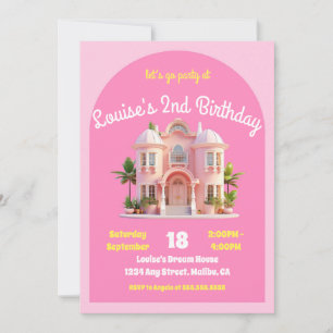 Invitación Fiesta de cumpleaños rosado de Toy Dream Doll Hous