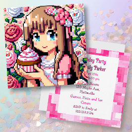 Invitación Fiesta de cumpleaños rosado del Chica de Arte Pixe