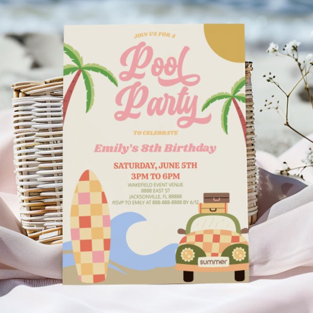 Invitación Fiesta de cumpleaños rosado del Fiesta del Piscina (Subido por el creador)