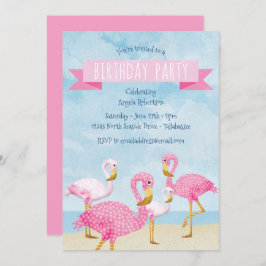 Invitación Fiesta de cumpleaños Rosado Flamingo