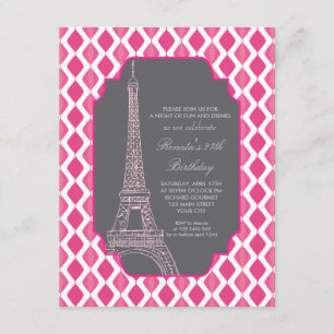 Invitación Fiesta de cumpleaños rosado moderno en París
