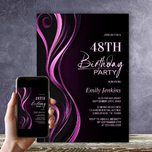Invitación Fiesta de cumpleaños rosado negro moderno