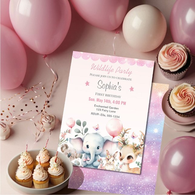 Invitación Fiesta de cumpleaños rosado para animales salvajes (Subido por el creador)
