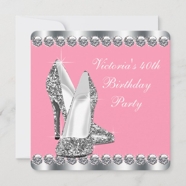 Invitación Fiesta de cumpleaños rosado para mujeres (Anverso)