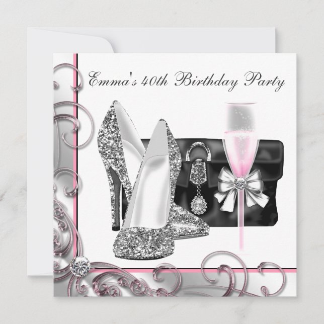 Invitación Fiesta de cumpleaños rosado para mujeres (Anverso)