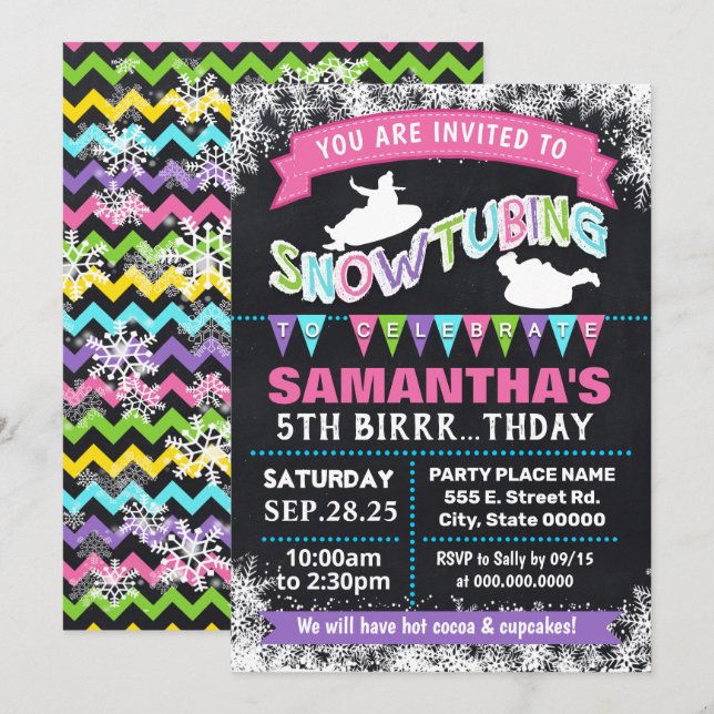 Invitación fiesta de cumpleaños rosado que corre (Anverso / Reverso)