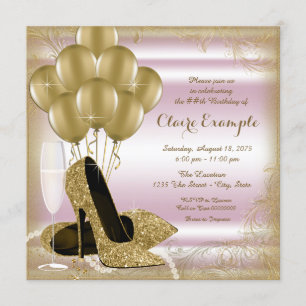 Invitación Fiesta de cumpleaños rosado y dorado para mujeres