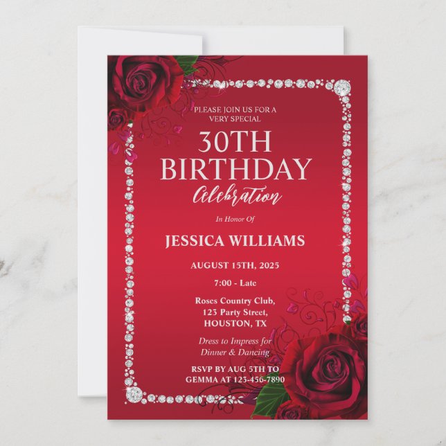 Invitación Fiesta de Cumpleaños Rosas Decorativas Románticas (Anverso)