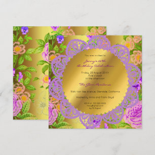 Invitación Fiesta de cumpleaños Rosas Florales doradas Moneda