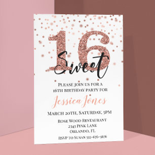 Invitación Fiesta de Cumpleaños Rose Gold Glitter Dulces Diec