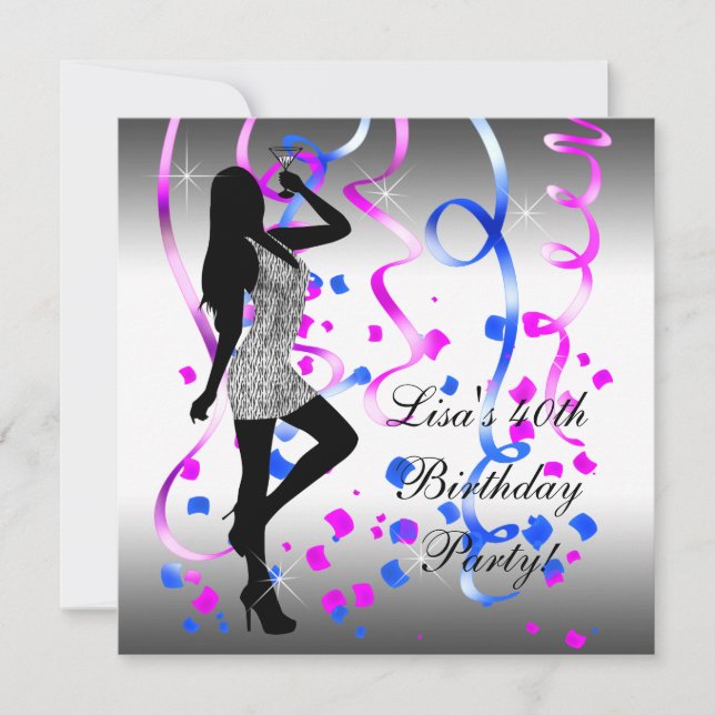 Invitación Fiesta de Cumpleaños Royal Blue Hot Pink Cebra (Anverso)