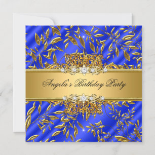 Invitación Fiesta de Cumpleaños Royal Blue Imagen de joya dor