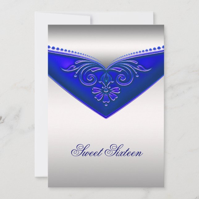 Invitación Fiesta de cumpleaños Royal Blue Ivory Sweet Sixtee (Anverso)