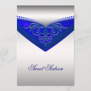 Invitación Fiesta de cumpleaños Royal Blue Ivory Sweet Sixtee