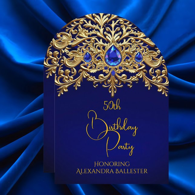 Invitación Fiesta de Cumpleaños Royal Blue Oro Encaje Diamant (Subido por el creador)