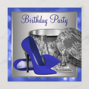 Invitación Fiesta de cumpleaños Royal Blue Silver