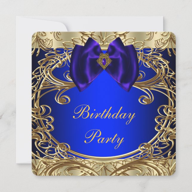 Invitación Fiesta de cumpleaños Royal Blue y Gold (Anverso)