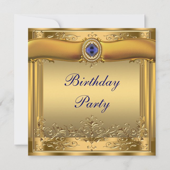 Invitación Fiesta de cumpleaños Royal Blue y Gold (Anverso)