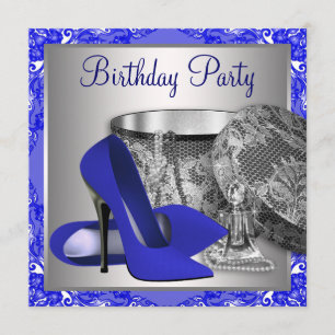 Invitación Fiesta de cumpleaños Royal Blue y Silver de las mu