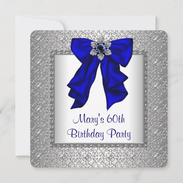 Invitación Fiesta de cumpleaños Royal Blue y Silver de las mu (Anverso)