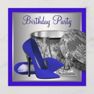Invitación Fiesta de cumpleaños Royal Blue y Silver de las mu