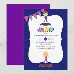 Invitación Fiesta de cumpleaños Royal Purple and Blue Trampol