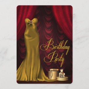 Invitación Fiesta de Cumpleaños Rubí Rojo Dorado Glamuroso de