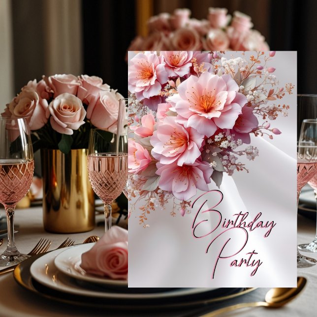Invitación Fiesta de Cumpleaños Rubor Flores de Lino Rosa Sed (Subido por el creador)