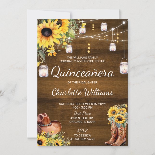 Invitación Fiesta de cumpleaños Rustic Western Quinceañera (Anverso)