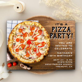 Invitación Fiesta de cumpleaños Rustic Wood Pizza