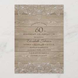 Invitación Fiesta de cumpleaños Rustic Wood Unique Lace
