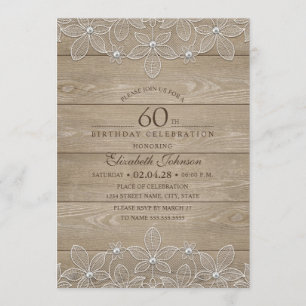 Invitación Fiesta de cumpleaños Rustic Wood Unique Lace